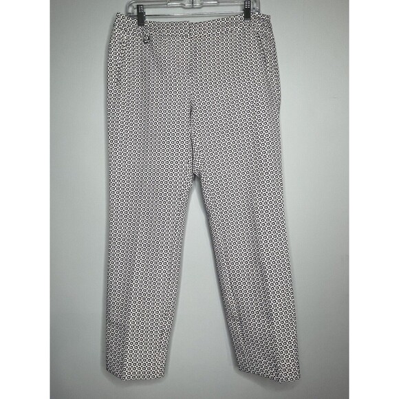 Adrianna Papell White Black Pattern Print Ankle Pants Sz 8 - Picture 1 of 8
